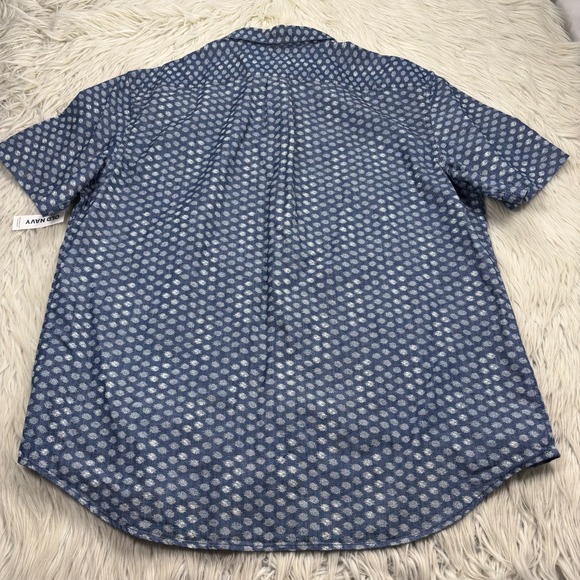 NWT Old Navy Men's XL Dot Printed Short Sleeve Chambray Shirt Classic Preppy - Picture 5 of 5